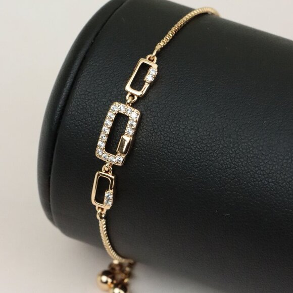 Elegant Rose Gold Adjustable Bracelet with Sparkling Rectangle Charms, XPAB0632 - Picture 1 of 12